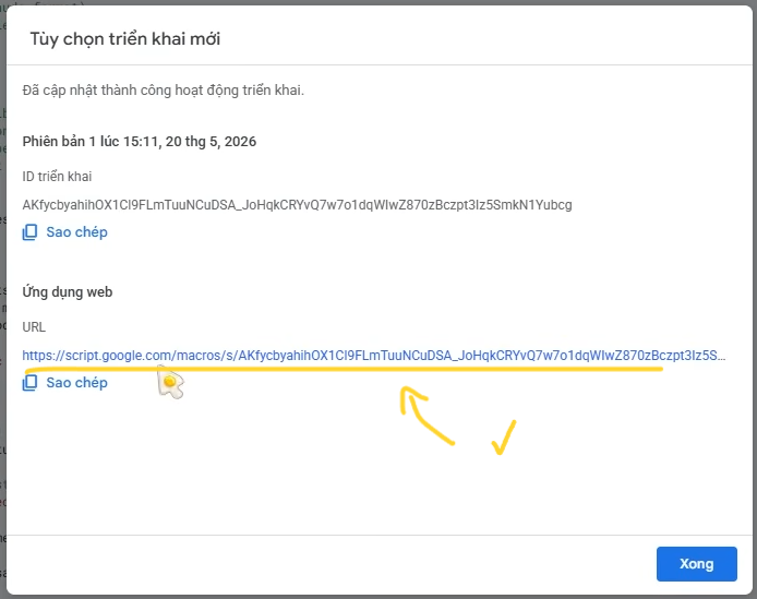 Bước 8: Copy và lưu link web app
